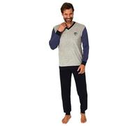 NORMANN Pyjama élégant en tissu éponge pour homme avec col en V et poignets jusqu'à la taille 62, bleu, 54