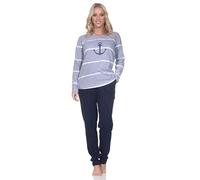 Normann Pyjama long pour femme, aspect maritime, motif ancre - Disponible en grandes tailles, Gris fondu., 50-52