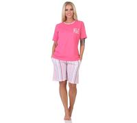 Normann Pyjama shorty à manches courtes pour femme, aspect rayé élégant, également en grande taille, Rose, 56-58