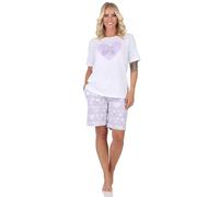 Normann Pyjama shorty à manches courtes pour femme avec motif cœur et chat, lilas, 42-44