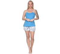 Normann Pyjama shorty sans manches à bretelles spaghetti pour femme, imprimé floral, également en grandes tailles, Bleu1, 46-48