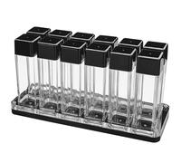 Normcore Lot de 12 tubes de caves à grains de café avec support et trémie - Boîte de rangement pour grains de café à dose unique - Valve d'échappement unidirectionnelle - Capacité 25 à 28 g