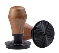 Normcore Tamper à café expresso V4.1 de 58 mm, tampon à ressort pour porte-filtres de 58 mm, base ondulée avec revêtement PVD en titane, poignée en noyer américain véritable