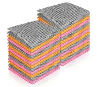 Norme Lot de 24 chiffons en maille pour laver la vaisselle, anti-rayures, pour la vaisselle, séchage rapide, 3 couleurs, 30 x 30 cm