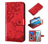 Norn Coque pour Samsung Galaxy A50/A50s/A30s Flip Case Cover,Motif de cerf Sika en Relief étui Portefeuille en Cuir PU+TPU Housse avec Antichoc Fonction Stand Fentes Cartes,Fermeture magnétique,Rouge
