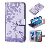 Norn Coque pour Xiaomi Redmi Note 9T 5G Flip Case Cover,Motif de cerf Sika en Relief étui Portefeuille en Cuir PU Housse avec Antichoc Fonction Stand Fentes Cartes,magnétique,Violet