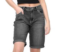 NOROZE Bermuda en Denim Extensible pour Femme - Longueur Genou - Contraste - Ourlet roulé - Style décontracté - Classique - en Coton - avec Poches, Nettoyant Acide Noir, 38
