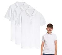 NOROZE Boys Polo T-Shirts - Pack of 3, 100% Cotton, Short Sleeve Shirts, School Uniform & Sports Wear, White, Size 9-10 Years