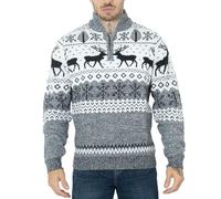 NOROZE Christmas Men's Jumpers | Nordic Style Knitted Lightweight Reindeer Printed Jumper | Quarter Zip Crew Neck Long Sleeve Pullover Top | Christmas Jumper Xmas Jumper Sweaters for Men