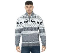 NOROZE Christmas Men's Jumpers | Nordic Style Knitted Lightweight Reindeer Printed Jumper | Quarter Zip Crew Neck Long Sleeve Pullover Top | Christmas Jumper Xmas Jumper Sweaters for Men