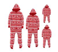 NOROZE Correspondance familiale Fête de Noël Flocon de Neige Renne Jacquard Tricoter Conception aztèque Combinaison Pyjamas Une pièce Encapuchonné Jumpsuit (XXL, Jacquard Rouge)