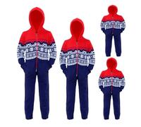NOROZE Correspondance familiale Fête de Noël Flocon de Neige Renne Jacquard Tricoter Conception aztèque Combinaison Pyjamas Une pièce Encapuchonné Jumpsuit (XL, Aztèque Rouge/Marine)