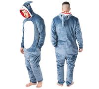 NOROZE Unisexe Squelette Requin Grenouillère Onesie Adulte Hommes Pyjamas Halloween Vêtements d'intérieur Super Doux Fleece Combinaison Jumpsuit Overall (S, Requin Gris)
