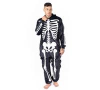 NOROZE Costume de Requin d'halloween pour Homme | Combinaison Point Squelette | Pyjama Point Adulte Loungewear Super Soft Fleece Pyjama à Capuche Combinaison Playsuit Globalement (L, Squelette Noir)