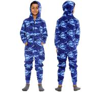 NOROZE Enfants Combinaison Garçons Grenouillère Fleece Encapuchonné Camouflage Aztèque Hommes Pyjamas Papa Fils Assorti Jumpsuit (11-12 Ans, Camouflage Bleu Roi)