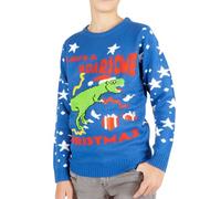 NOROZE Enfants Noël Pull-Over Garçons Filles Rétro Elfe Bonhomme de Neige Père Noël Fairisle Renne Nouveauté Pull Cadeaux Xmas Chandail (7-8 Ans, Rugissant Noël T-Rex Bleu Roi)
