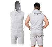 NOROZE Ensemble sweat à capuche et short sans manches pour homme avec fermeture éclair 2 pièces Style Juliette S à 2XL, Mel Grey, XL