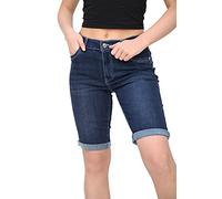 NOROZE Femmes Denim Shorts Floral Corsaire Jeans Pantalon Court (Dark Bleu E427, XL)