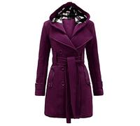 NOROZE Femmes Manches Longues Ceinturée Bouton Molleton Manteau Blouson,Violet,38 (Étiquette 10)