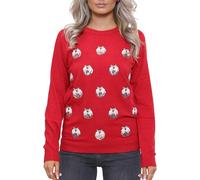 NOROZE Femmes Noël Haut Sweat-Shirts Paillette Tinter Cloches Hohoho Carlin Madame Claus Xmas Pull-Over (40, Xmas Pudding Rouge)