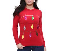 NOROZE Femmes Noël Haut Sweat-Shirts Paillette Tinter Cloches Hohoho Carlin Madame Claus Xmas Pull-Over (8, Xmas Baubles Rouge)