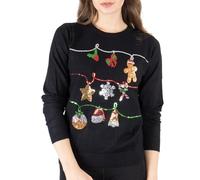NOROZE Femmes Noël Haut Sweat-Shirts Paillette Tinter Cloches Hohoho Carlin Madame Claus Xmas Pull-Over (46, Noir)