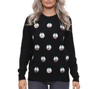 NOROZE Femmes Noël Haut Sweat-Shirts Paillette Tinter Cloches Hohoho Carlin Madame Claus Xmas Pull-Over (44, Xmas Pudding Noir)