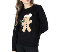 NOROZE Femmes Noël Pull-Over Joyeux Noël Cadeaux Dames Elfe Pull Tricoté (36, Canne en Pain d'épice Noir)