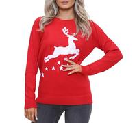NOROZE Femmes Noël Pull-Over Joyeux Noël Cadeaux Dames Elfe Pull Tricoté (40, Étoiles de Renne Rouge)