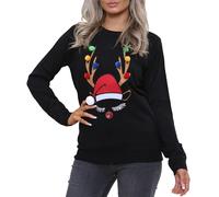 NOROZE Femmes Noël Pull-Over Joyeux Noël Cadeaux Dames Elfe Pull Tricoté (42, Ramure Noir)