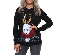 NOROZE Femmes Noël Pull-Over Joyeux Noël Cadeaux Dames Elfe Pull Tricoté (44, Panda Noir)