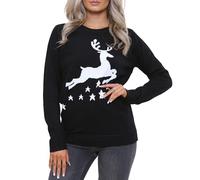 NOROZE Femmes Noël Pull-Over Joyeux Noël Cadeaux Dames Elfe Pull Tricoté (48, Étoiles de Renne Noir)