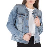 NOROZE Femmes sans col Veste en Denim Manche Longue Veste en Jean lavé Veste de Style Motard (40, Bleu Clair)