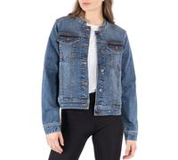 NOROZE Femmes sans col Veste en Denim Manche Longue Veste en Jean lavé Veste de Style Motard (44, Denim Bleu)