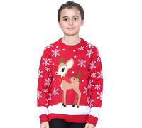 NOROZE Fille Noël 3D Pull Enfants Oiseau Renne Rétro Pullover Pull-Over (Renne Rouge, 5-6 Ans)