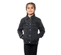 NOROZE Filles Côtelée Denim Blouson de cru Affligé Jeans Haut (11-12 Ans, Noir)