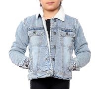 NOROZE Filles Veste en Denim doublée en Sherpa Enfants Veste en Jean Jeans Manteau en Jean Haut Camionneur Borg (7-8 Ans, Bleu Clair)