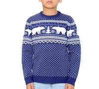 NOROZE Garçons Filles Unisexe Enfants Joyeux noël Dinosaure Arbre Chapeau Renne Ours Polaire Tricoté Nouveauté Moche Pulls de Noël Chandail Pull-Over (Size 11-12 Ans, Ours Polaire Marine)