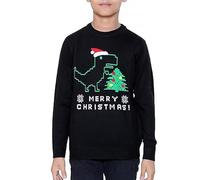 NOROZE Garçons Filles Unisexe Enfants Joyeux noël Dinosaure Arbre Chapeau Renne Ours Polaire Tricoté Nouveauté Moche Pulls de Noël Chandail Pull-Over (Size 11-12 Ans, Chapeau Dinosaure Noir)