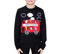 NOROZE Garçons Filles Unisexe Enfants Joyeux noël Renne Élan Père Noël Bus de tournée Écharpe de Silencieux Pom Ours Polaire Pulls de Noël Chandail Pull-Over (13 Ans, Autobus Noir)