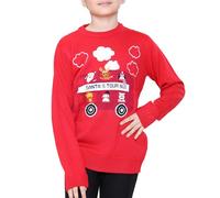 NOROZE Garçons Filles Unisexe Enfants Joyeux noël Renne Élan Père Noël Bus de tournée Écharpe de Silencieux Pom Ours Polaire Pulls de Noël Chandail Pull-Over (7-8 Ans, Autobus Rouge)