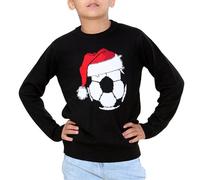 NOROZE Garçons Filles Unisexe Enfants Joyeux noël Renne Élan Père Noël Bus de tournée Écharpe de Silencieux Pom Ours Polaire Pulls de Noël Chandail Pull-Over (9-10 Ans, Football Noir)