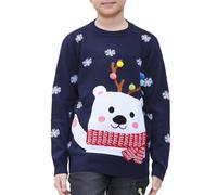 NOROZE Garçons Filles Unisexe Enfants Joyeux noël Renne Élan Père Noël Bus de tournée Écharpe de Silencieux Pom Ours Polaire Pulls de Noël Chandail Pull-Over (13 Ans, Ours Marine)