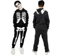 NOROZE Garçons Halloween Squelette Survêtement Sweat à Capuche Pull-Over Joggeur Unisexe Ensemble (13 Ans, Squelette Noir)