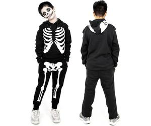 NOROZE Garçons Halloween Squelette Survêtement Sweat à Capuche Pull-Over Joggeur Unisexe Ensemble (13 Ans, Squelette Noir)