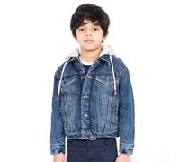 NOROZE Garçons Sherpa Veste en Jean Camionneur Veste en Denim avec Capuche Fleece Sherpa Enfants Manteau en Jean de Style Occidental (11-12 Ans, Denim Bleu)