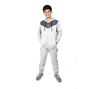 NOROZE Garçons Survêtement Contraste Enfants Fermeture éclair complète Loungewear Vêtements d'intérieur Costume de sport Ensemble (13 ans, Gris Noir)