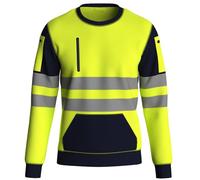 NOROZE High Visibility Long Sleeve Hi Vis Jumper - Crew Neck Fleece Hi Viz Sweatshirt Reflective Tape Safety - Mens Security Workwear Tshirt Top NVY-Yel/L