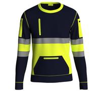 NOROZE High Visibility Long Sleeve Hi Vis Jumper - Crew Neck Fleece Hi Viz Sweatshirt Reflective Tape Safety - Mens Security Workwear Tshirt Top NVY-Yel/M