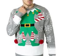 NOROZE Homme Femme Unisexe Col rond Prime Nouveauté Tricoté Noël Chandail Pull-Over Elf Pull Manche longue (Gris, Medium)